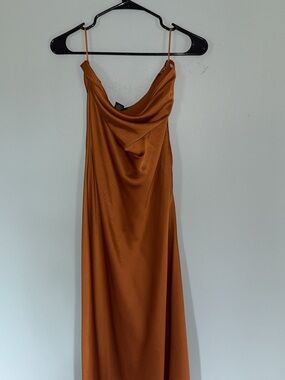 House of Harlow 1960 Rust Satin Cowl Maxi Dress